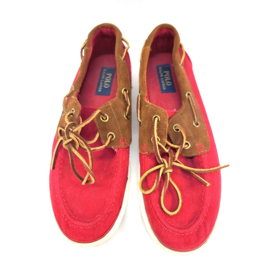 POLO RALPH LAUREN Rylander Boat Shoes Mens 8 D Red/Brown Suede Casual